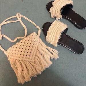 Handmade Fringe Crossbody Bag and Sandals Set